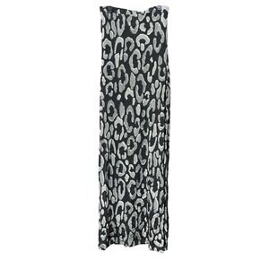 Shan Maxi Skirt Womens 10 Animal Print Sheer Overlay Slit Resort Silver Black